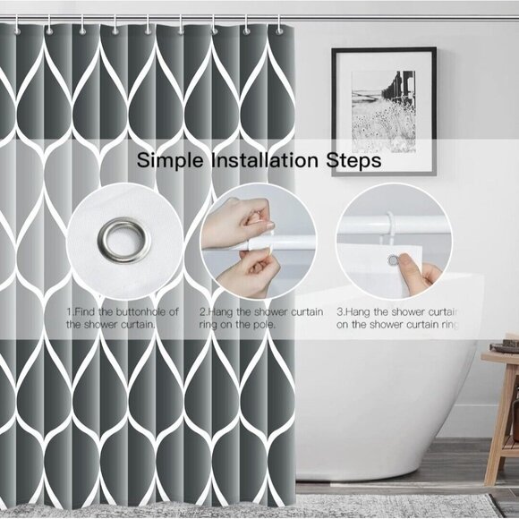 Dark Grey Fabric 72 x 72 Inch Cloth Shower Curtain Waterproof Design and Poly... - Picture 3 of 7